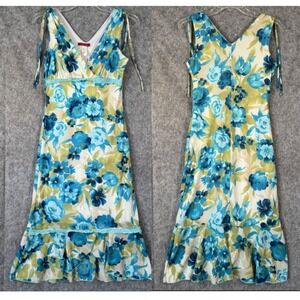 Y2K Vintage Fairycore Chiffon Babydoll Dress Womens Large Blue Whimsy Lace Trim